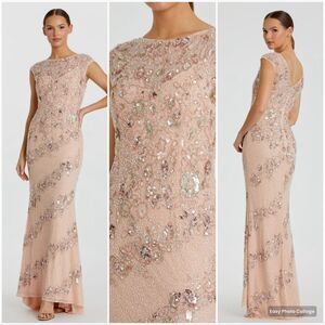 NWT MAC DUGGAL Embellished Bateau Neck Cap Sleeve Gown Blush 2